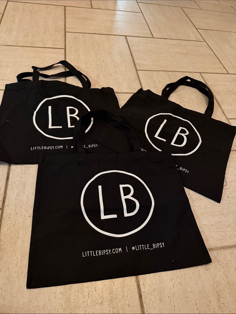 Set of 3 Little Bipsy Black Tote Bags with White LB Logo